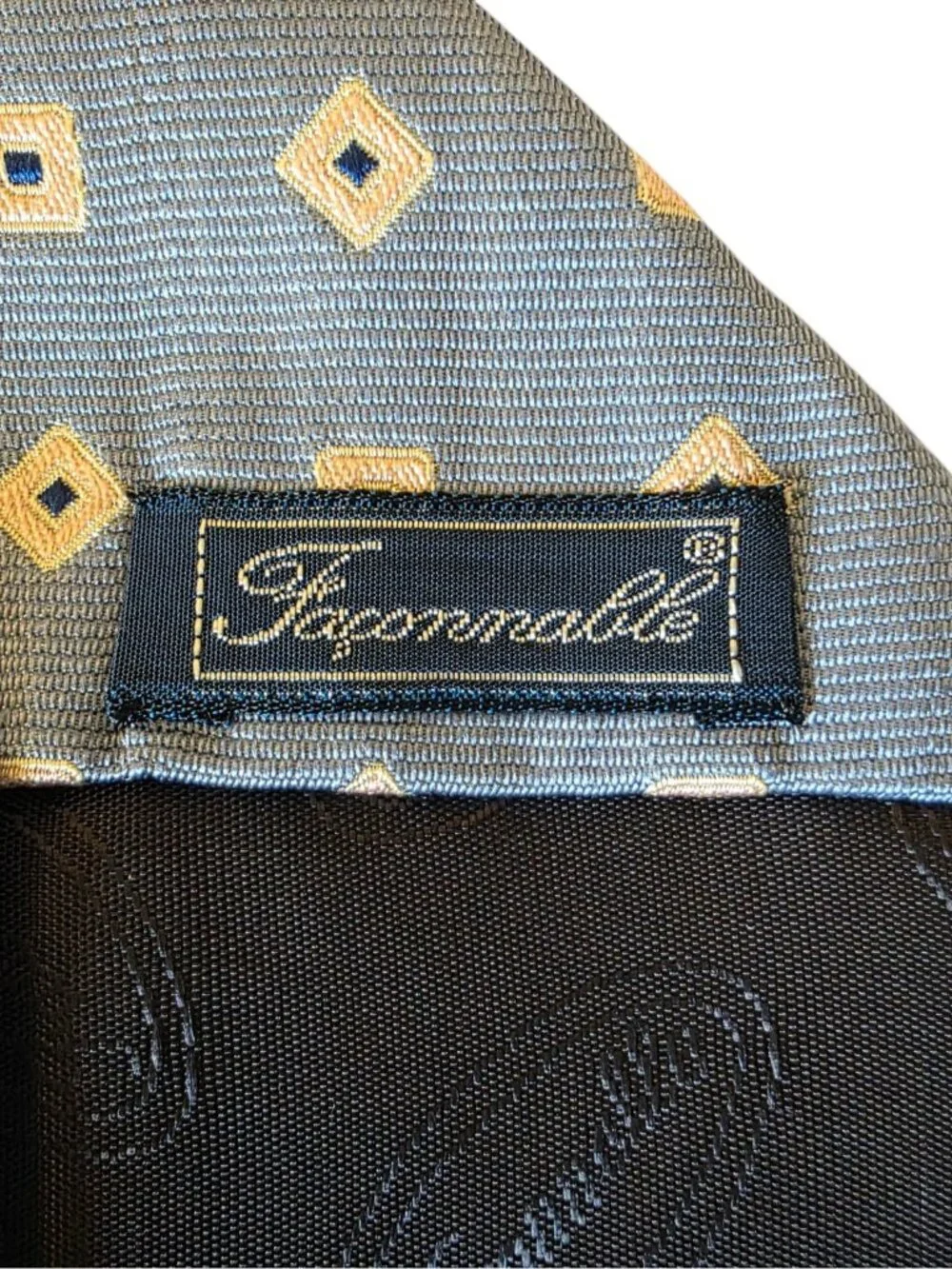 Façonnable Silk Tie Blue Geometric Square Pattern Handmade Made In France